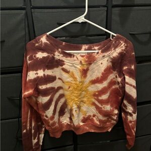 Hippie Rose Brown Long Sleeve Crop Sweatshirt with Graphic Design